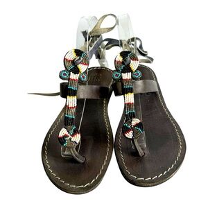 Laidback London Sandals Southwestern Beaded Ankle Tie Anthropologie 7.5 8 38